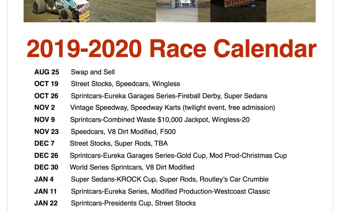 Avalon Raceway 2019-2020 season calendar