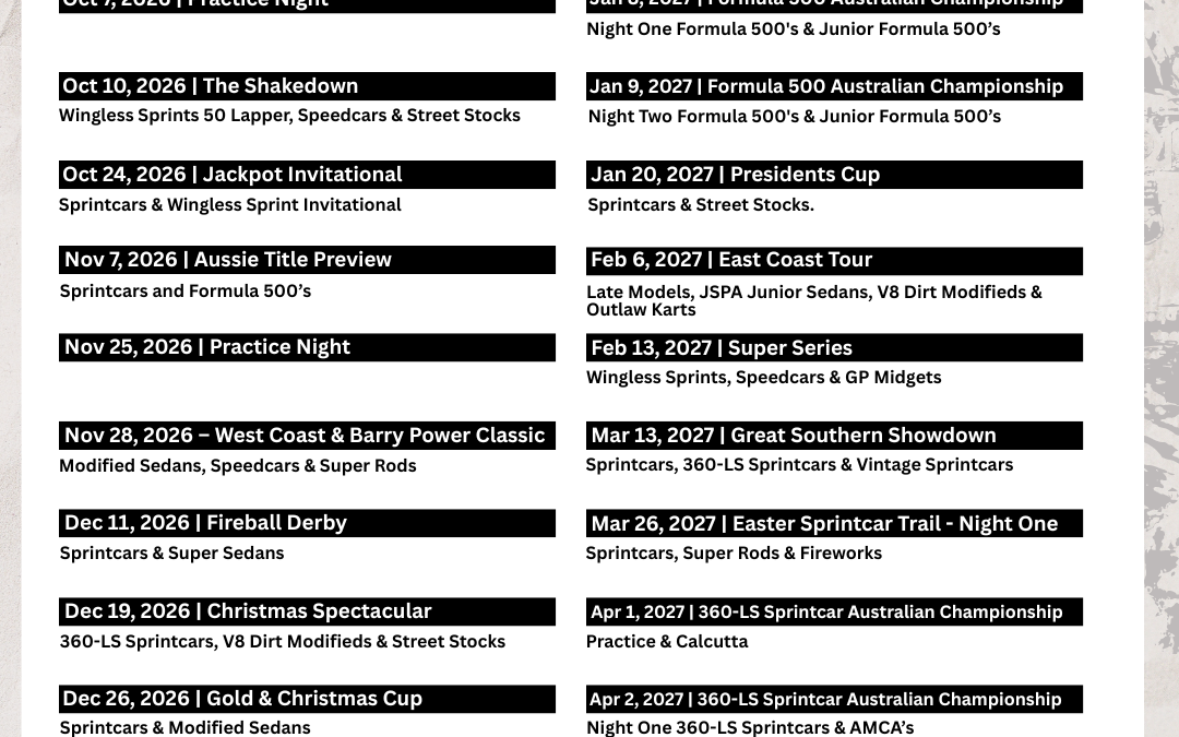 Avalon Raceway Calendar Announcement